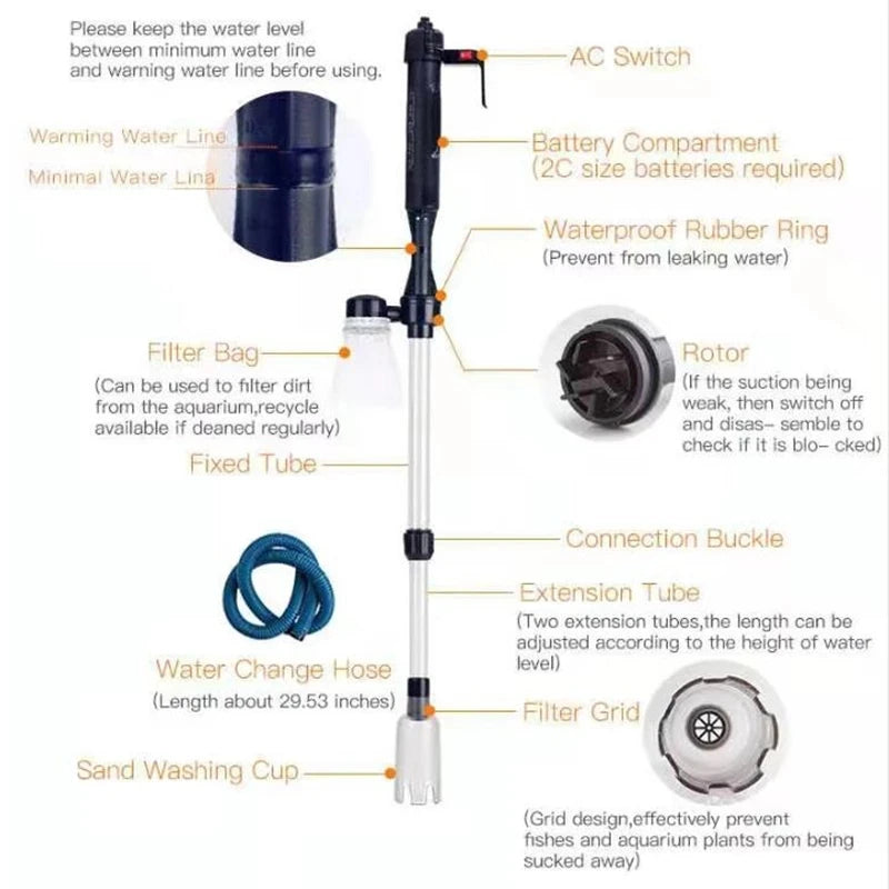 Electric Aquarium Water Change Pump Cleaning Tool