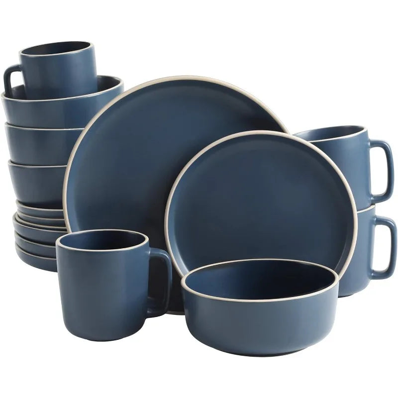 16-Piece Zuma Matte Stoneware Dinnerware Set - Green Round Plates, Bowls, Mugs for 4