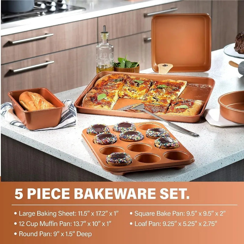 20-Piece Hammered Copper Cookware & Bakeware Set - Premium Nonstick Ceramic Kitchen Essentials