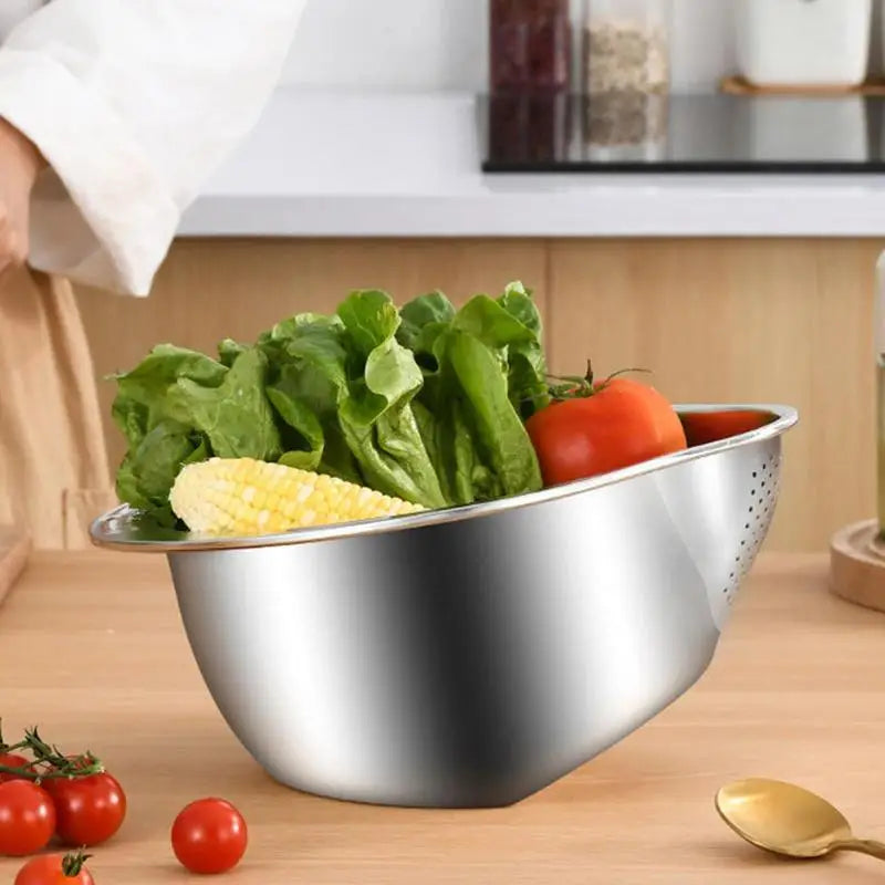 Stainless Steel Multi-Use Strainer Bowl: Wash, Drain, & Store