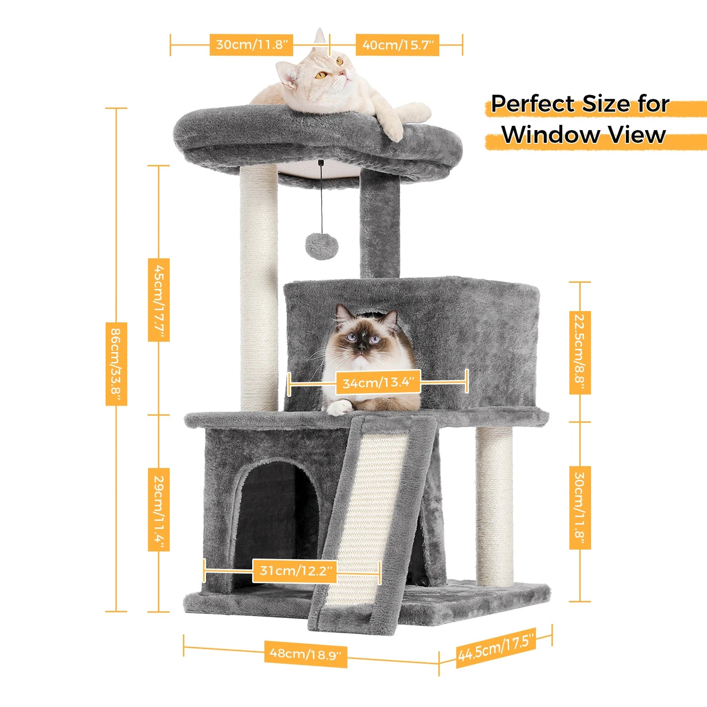 Double Condo Luxury Cat Tree with Hammock & Sisal Posts