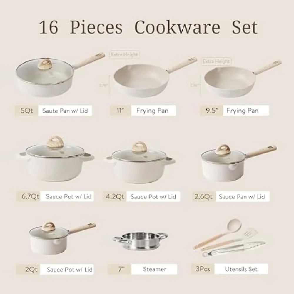 16-Pc Nonstick Cookware Set - Induction-Compatible Kitchen Pots & Pans