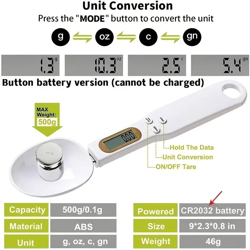 Precision Digital Kitchen Spoon Scale - LCD Display for Food & Coffee Measurement