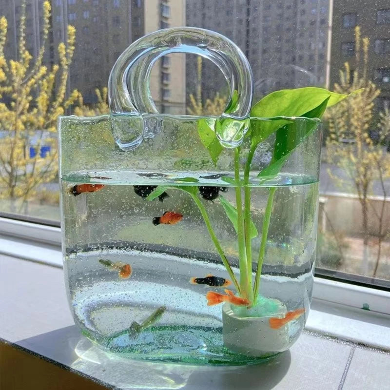 Glass Vase Tote Bag Fish Tank for Office and Home Decor