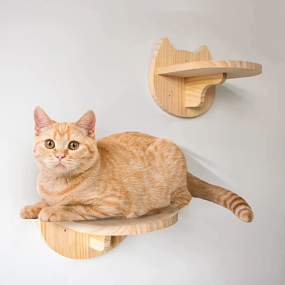 Wall-Mounted Cat Climbing Shelf with Sisal Post & Four-Step Stairway