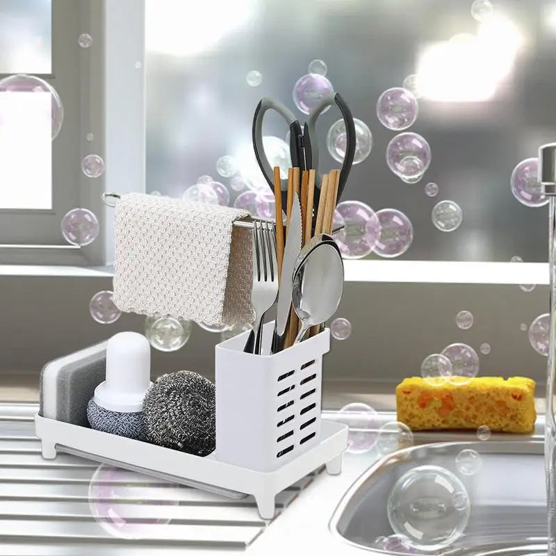 2-in-1 Sink Rack: Sponge & Towel Holder - Kitchen Organizer