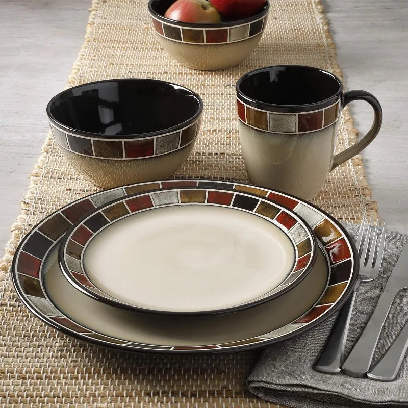 16-Piece Reactive Glaze Dinnerware Set for Home