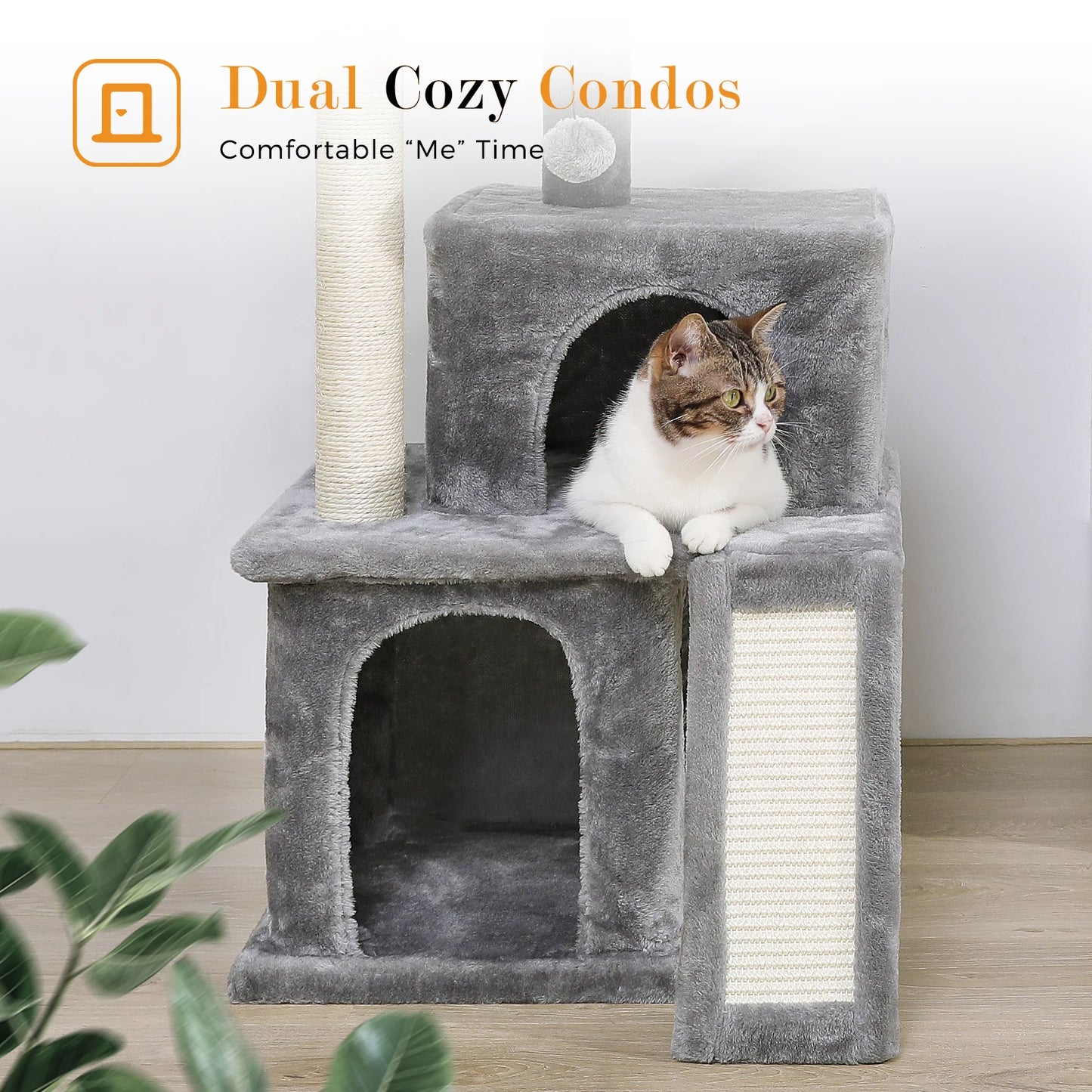 Double Condo Luxury Cat Tree with Hammock & Sisal Posts