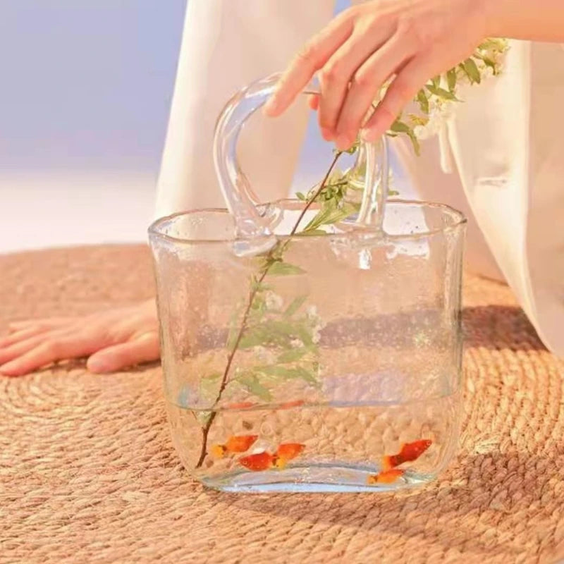 Glass Vase Tote Bag Fish Tank for Office and Home Decor