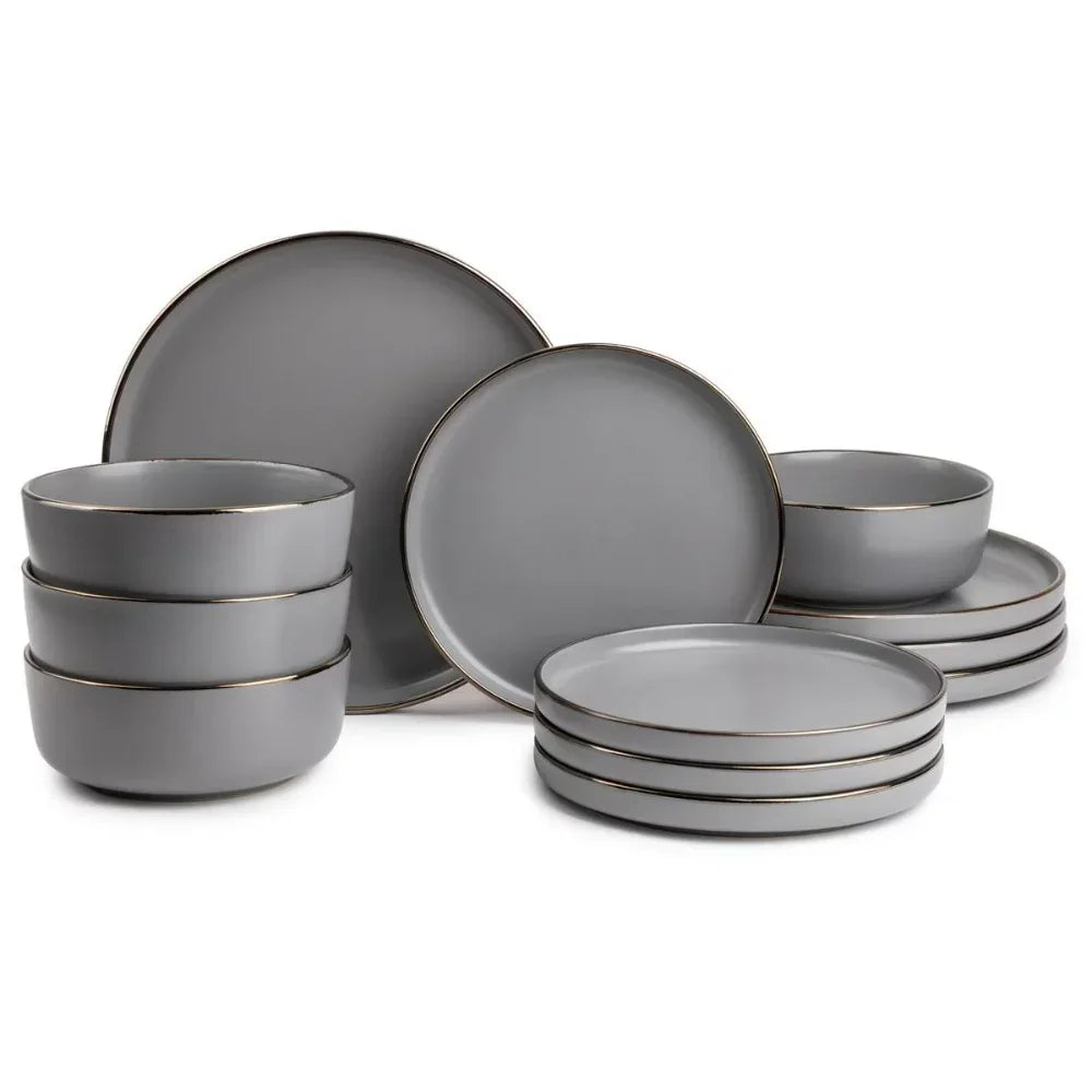 12-Piece Ava Stoneware Dinnerware Set - Round Plates and Bowls Collection