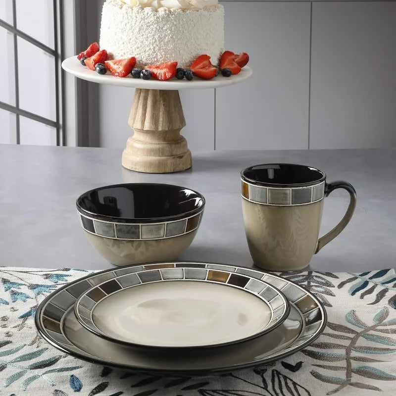 16-Piece Reactive Glaze Dinnerware Set for Home