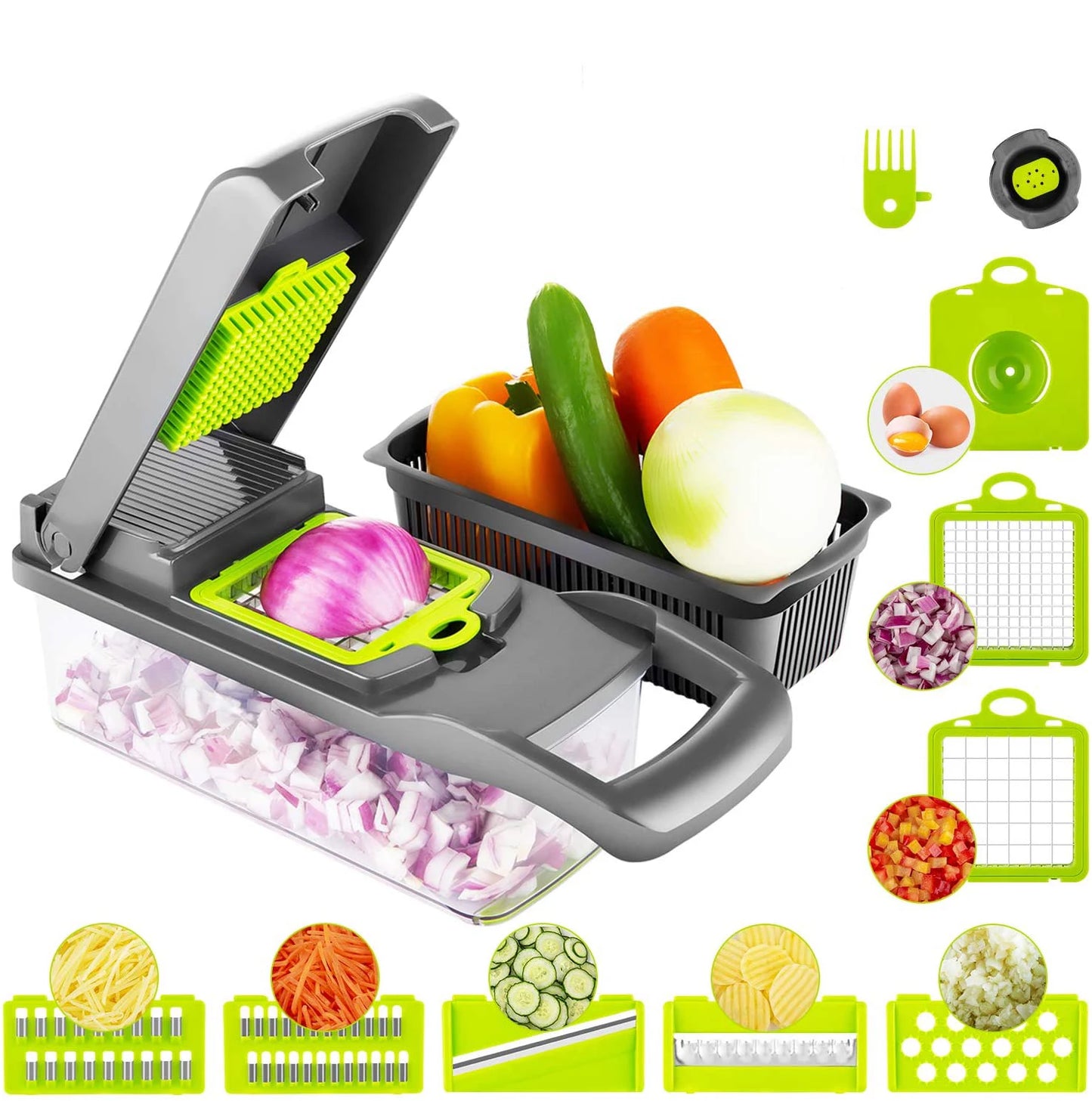 14-in-1 Vegetable Cutter Slicer & Basket - Kitchen Multi-Tool