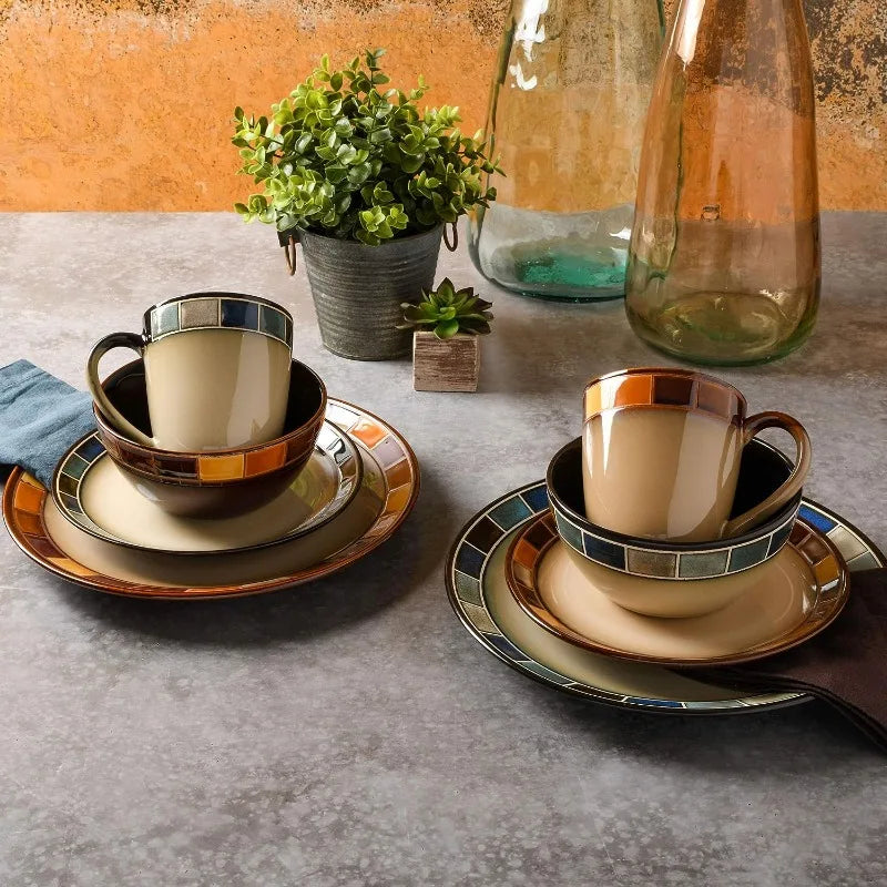 16-Piece Reactive Glaze Dinnerware Set for Home