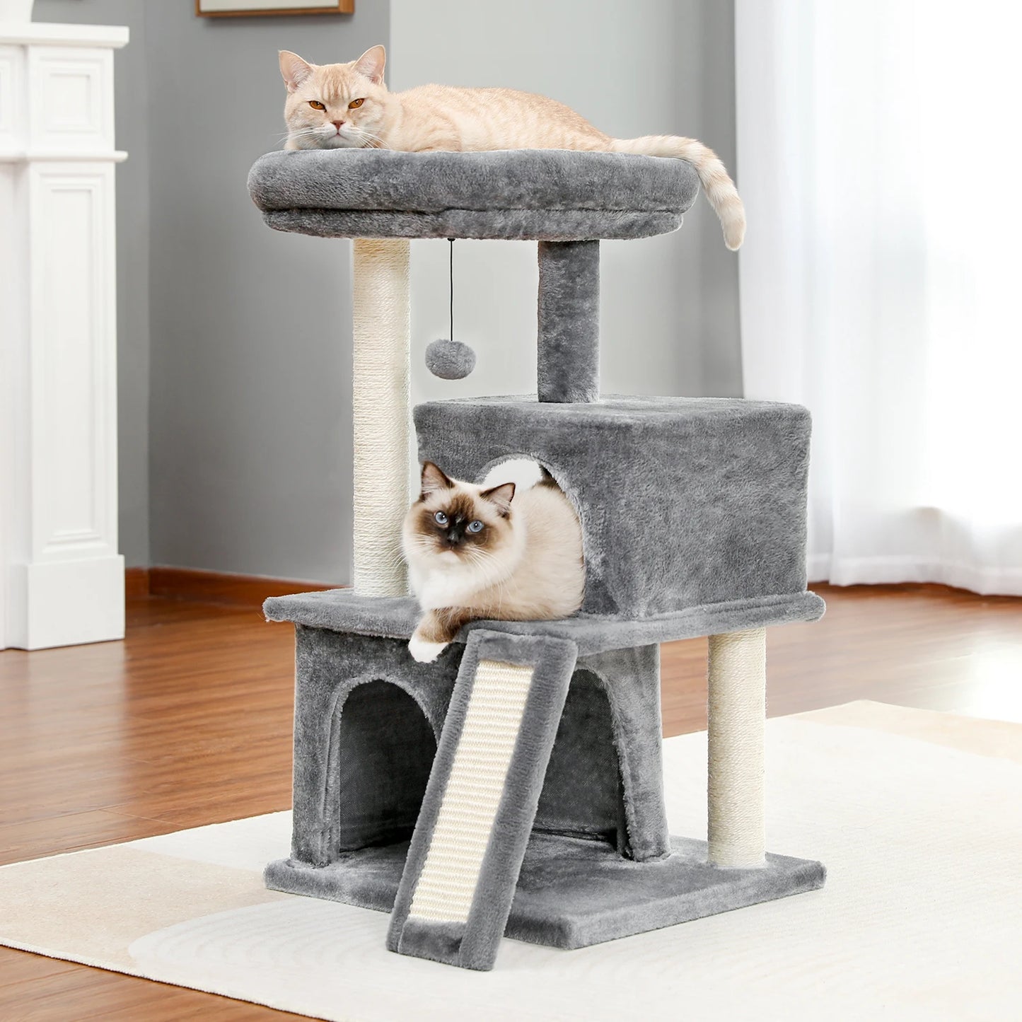 Double Condo Luxury Cat Tree with Hammock & Sisal Posts