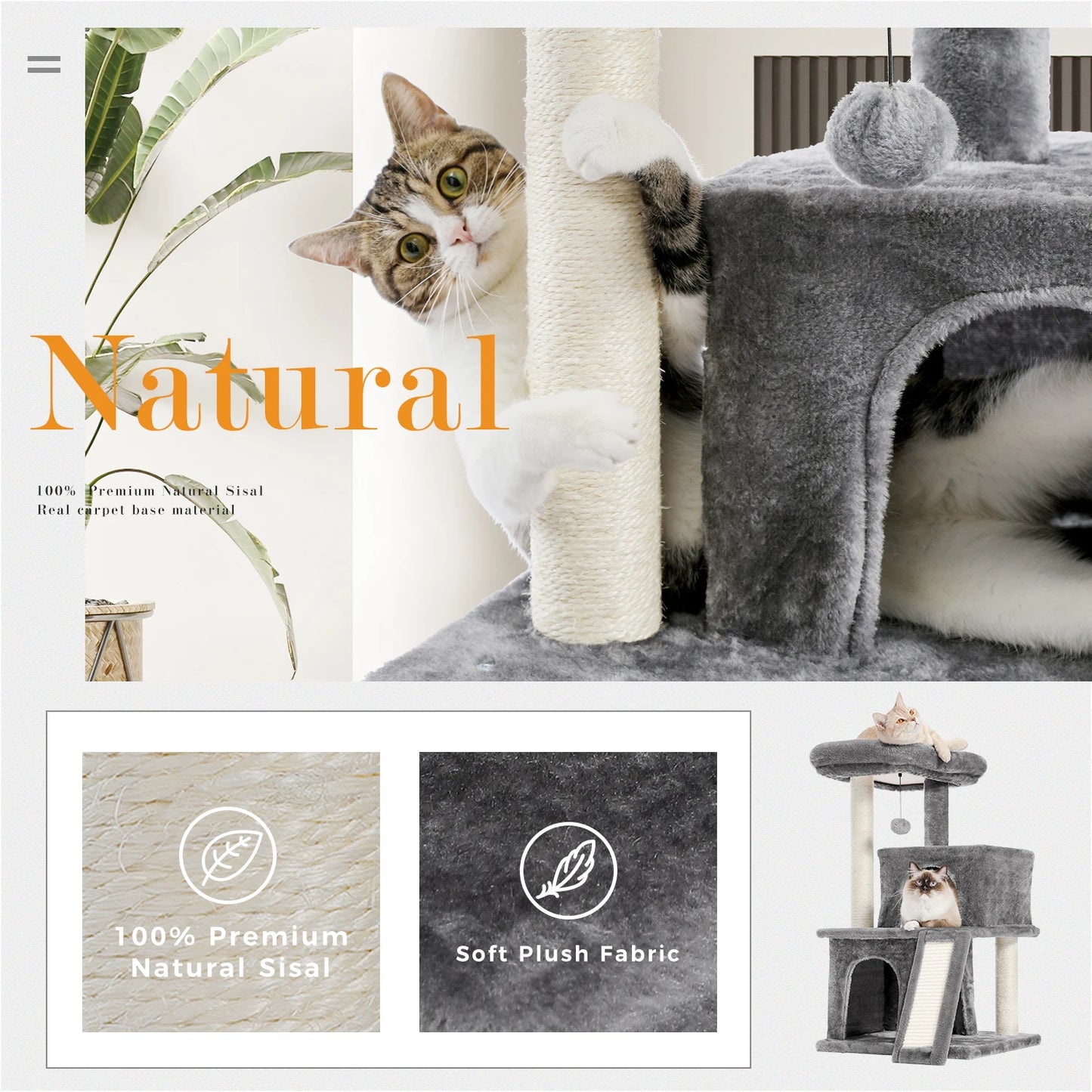 Double Condo Luxury Cat Tree with Hammock & Sisal Posts