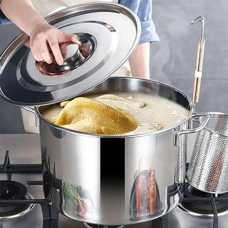 Stainless Steel Large Stock Pot with Lid - Soup & Sauce Kitchen Bucket