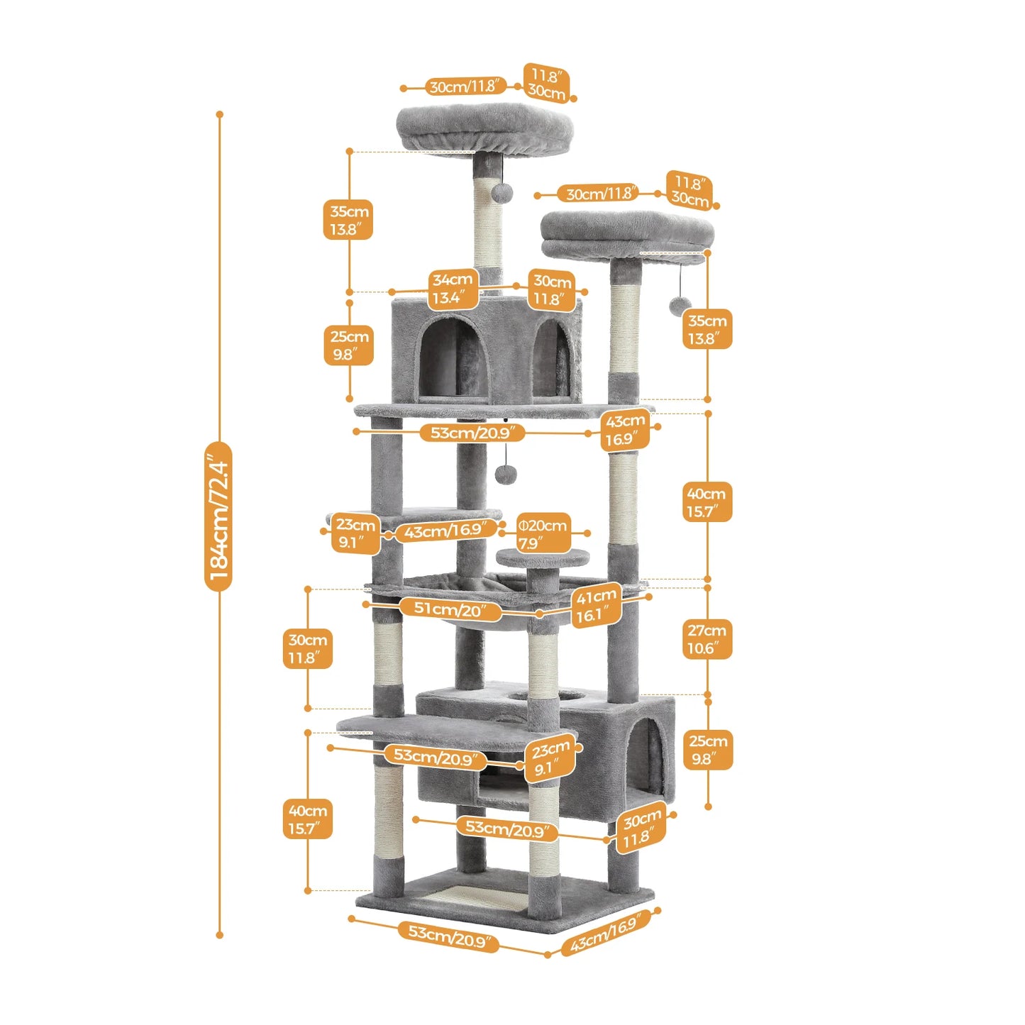 Extra Large Multi-Level Cat Tree Tower with Hammock & Condos