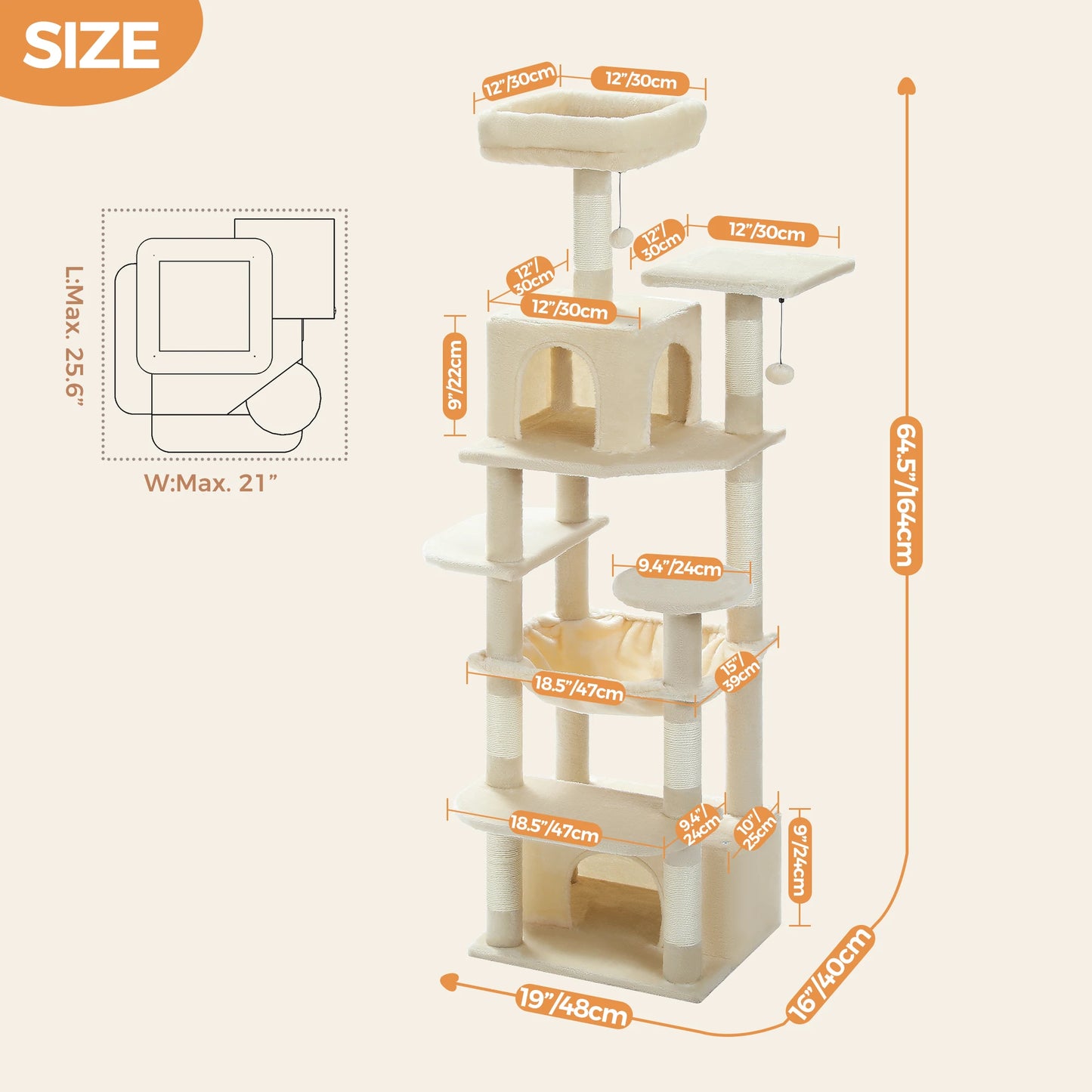 Extra Large Multi-Level Cat Tree Tower with Hammock & Condos