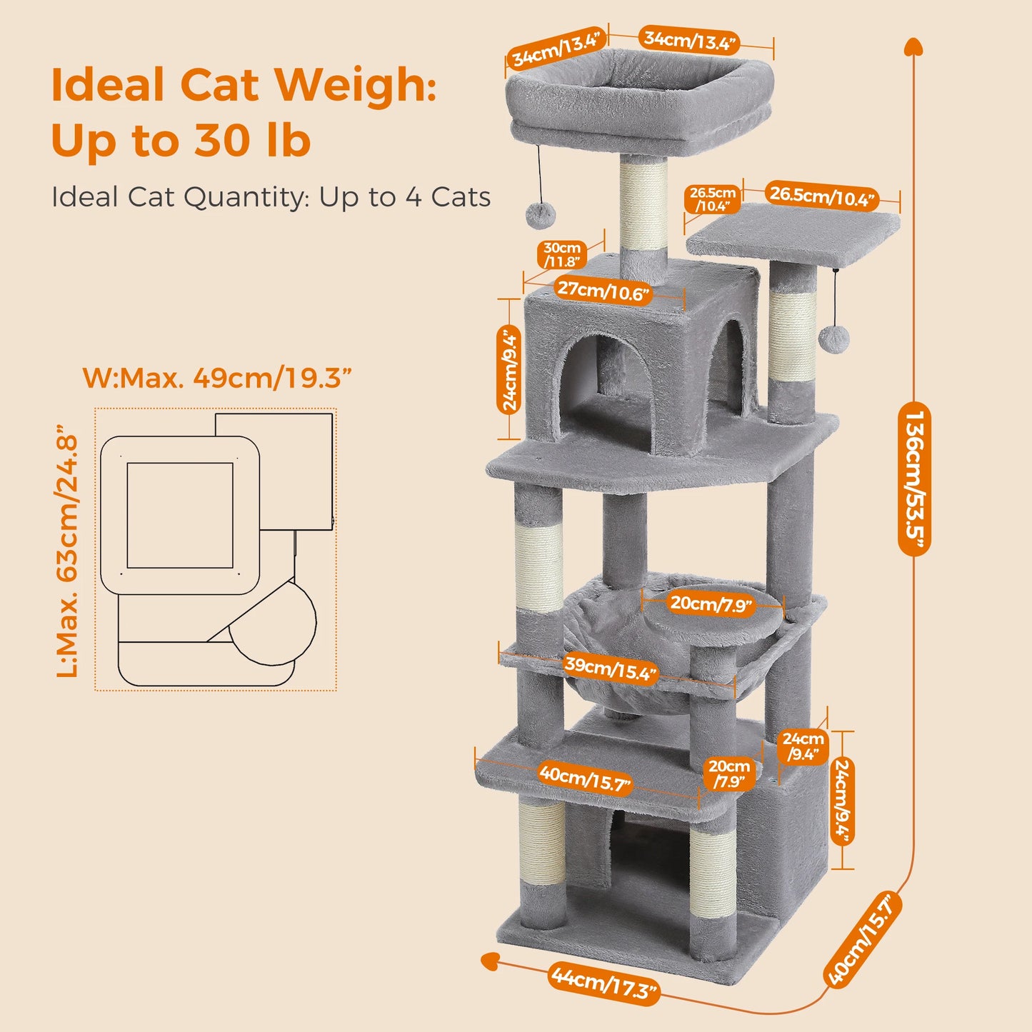 Extra Large Multi-Level Cat Tree Tower with Hammock & Condos