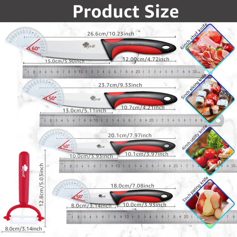 High-Quality Ceramic Chef Knives Set + Peeler