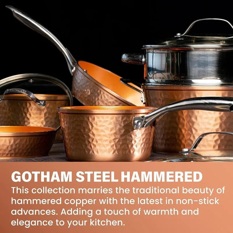 20-Piece Hammered Copper Cookware & Bakeware Set - Premium Nonstick Ceramic Kitchen Essentials