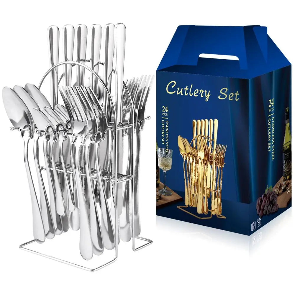 24pc Stainless Cutlery Set & Holder