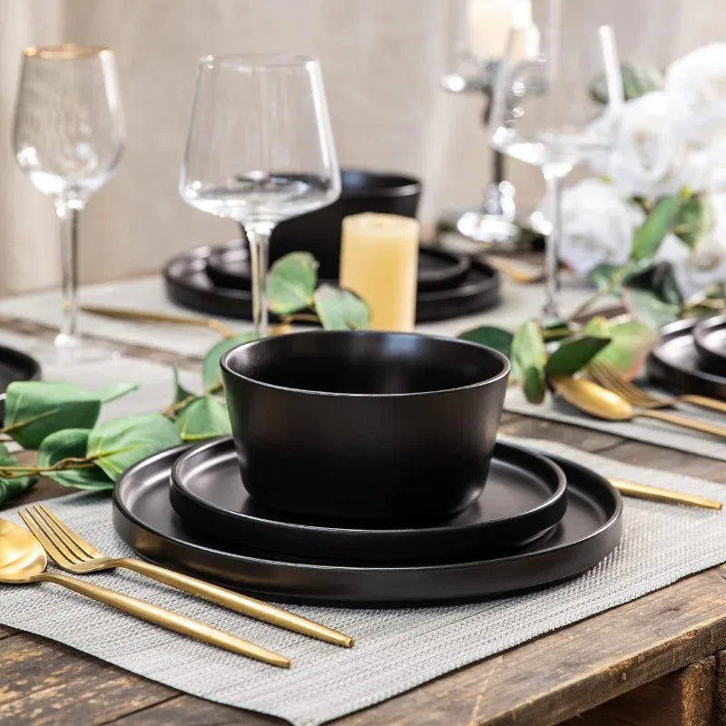 Modern Ceramic Dinnerware Sets: Flat Stoneware Plates and Bowls