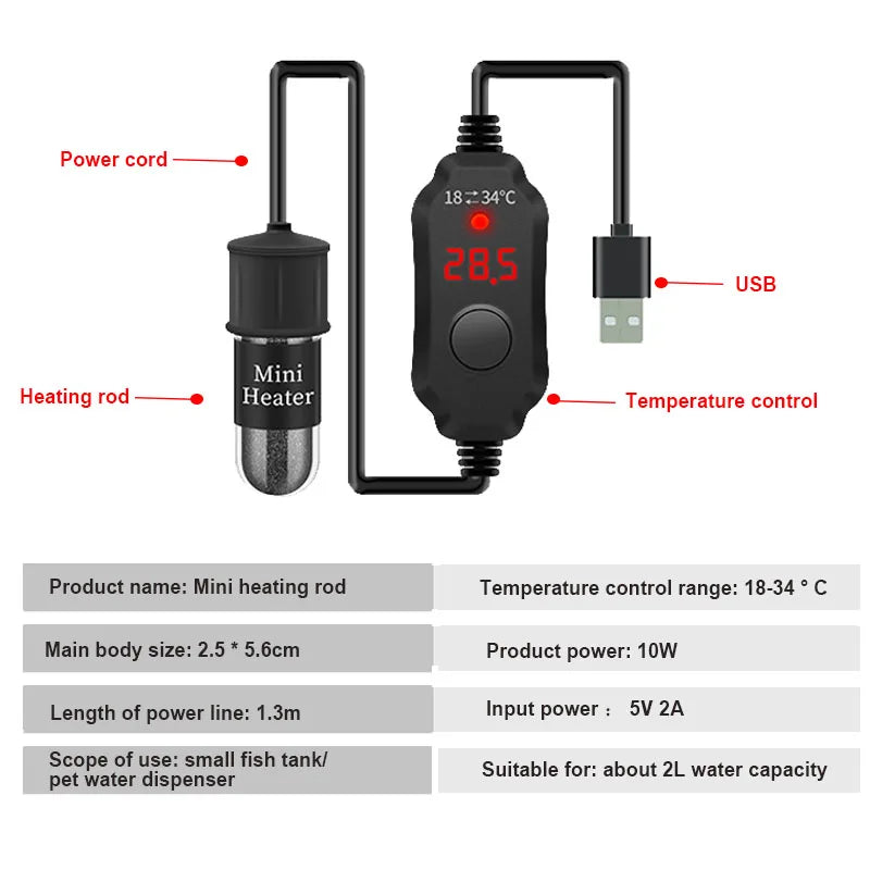 Compact Submersible Aquarium Heater Mini Heating Rod for Fish Tanks